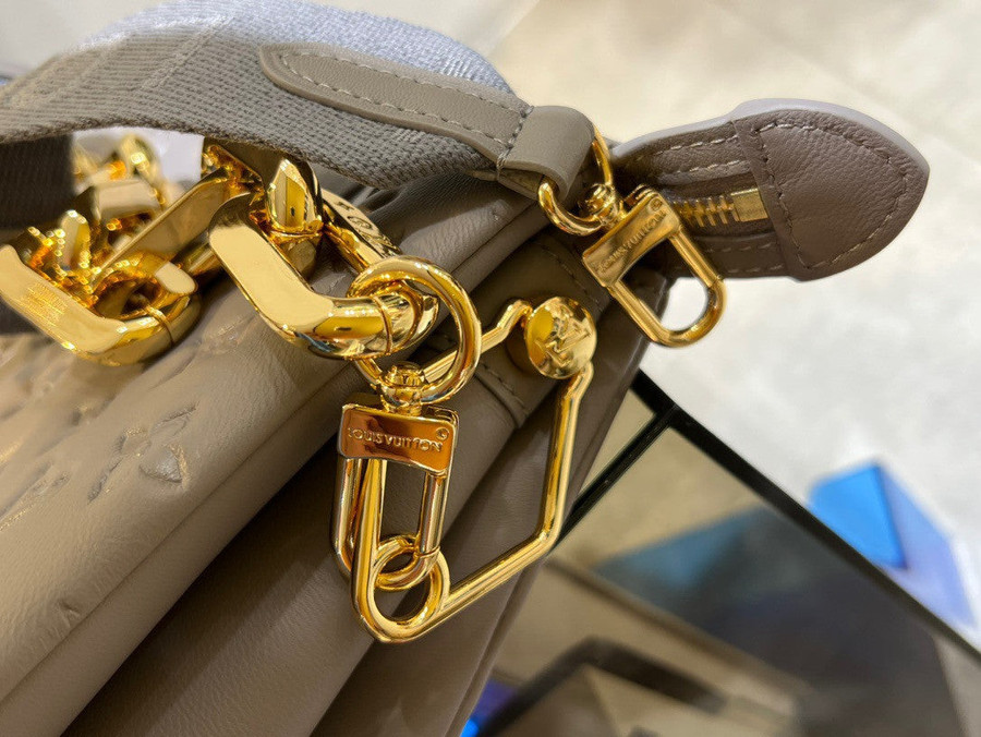 Louis Vuitton Coussin MM Handbag Embossed Puffed Sheepskin In Gray