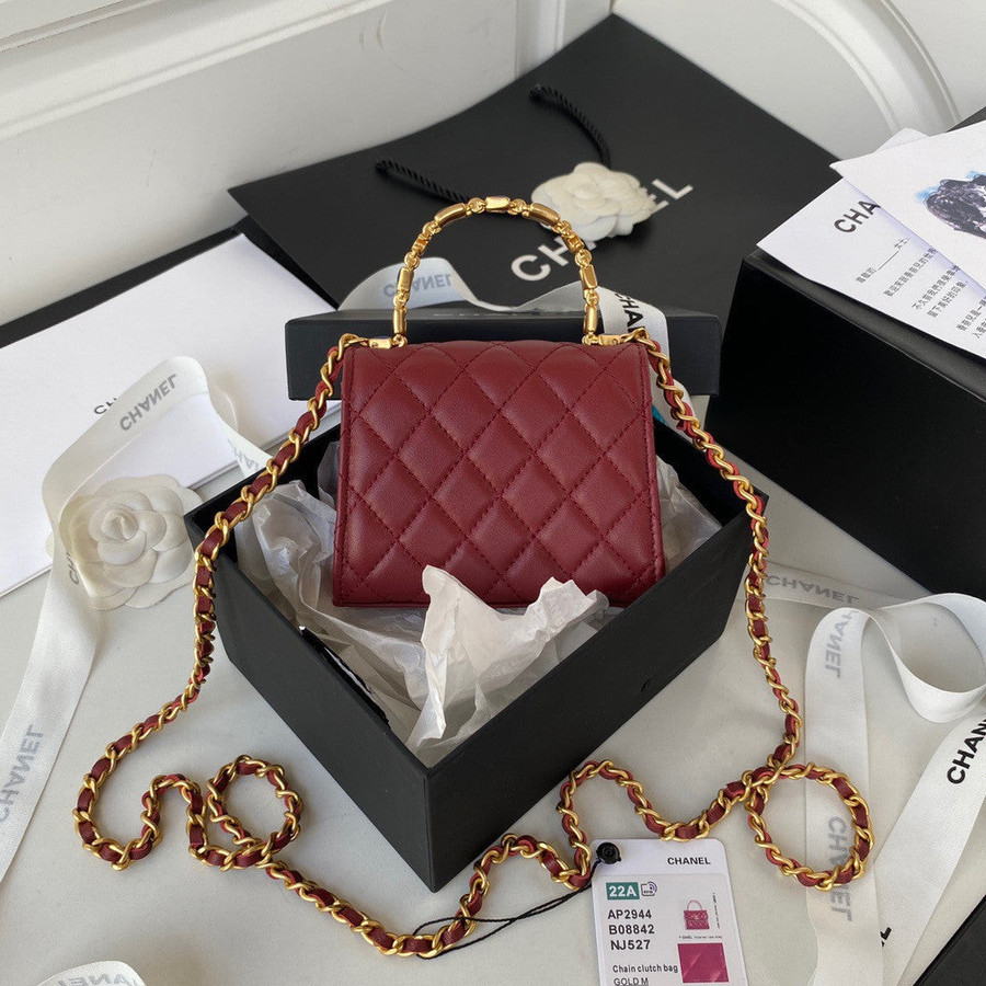 Chanel Mini Clutch With Chain Bag Unique Top Handle Leather In Burgund -  Praise To Heaven