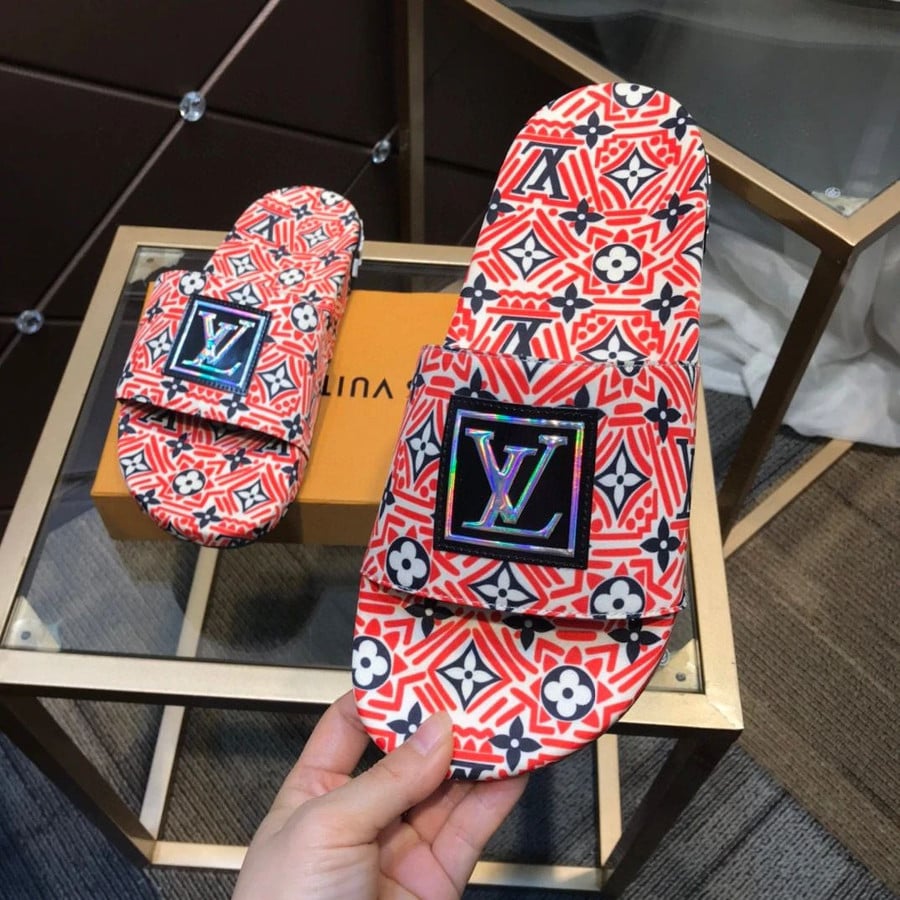 Louis Vuitton Trendy Waterfront Mule Sandals In Red And White