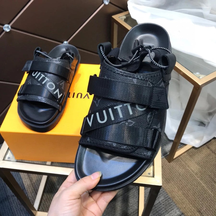 Louis Vuitton Black Crossover Two Straps Slides - Praise To Heaven