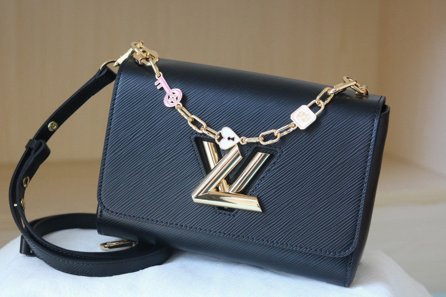 Louis Vuitton Twist MM Bag With Padlock Jewels Chain Leather In