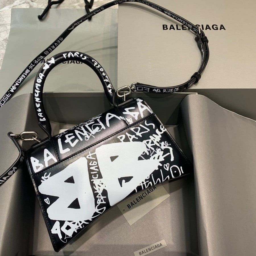 Balenciaga Hourglass Small Graffiti Top-Handle Bag In Black - Praise To  Heaven