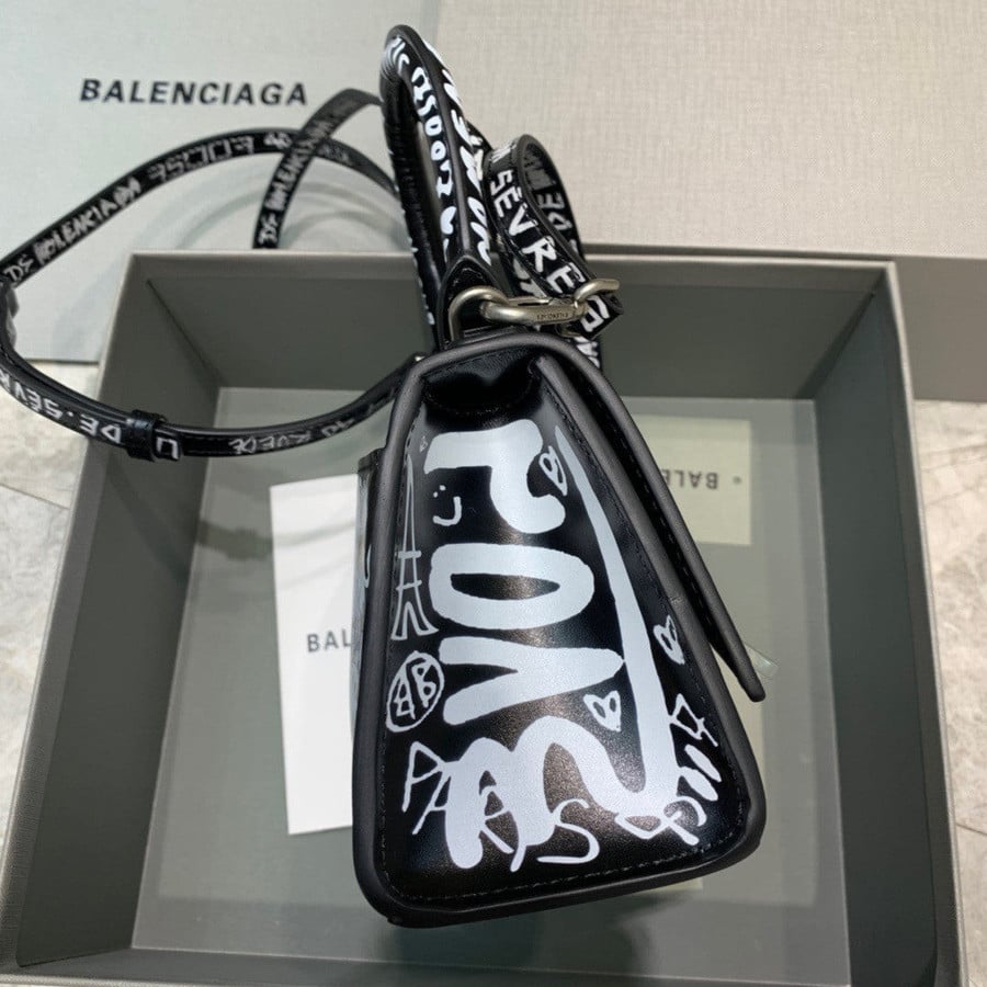 Balenciaga Hourglass XS Graffiti Top Handle Bag In Black - Praise To Heaven