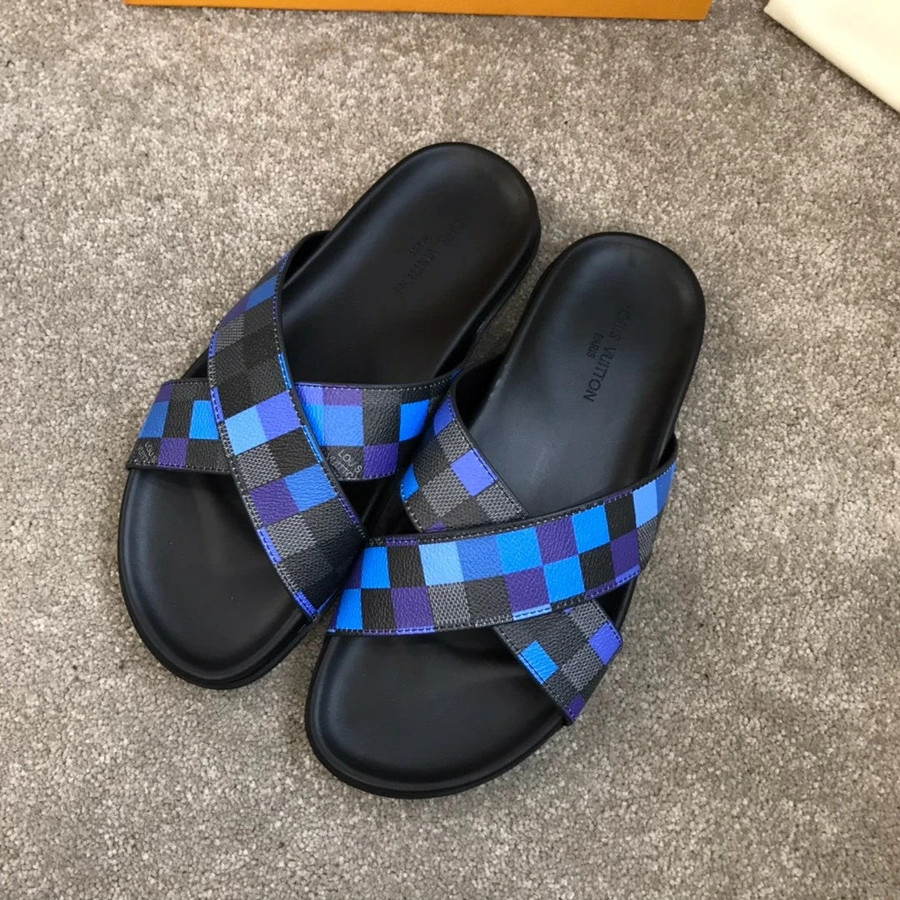 Louis Vuitton Crossover Cross Strap Slides In Blue - Praise To Heaven