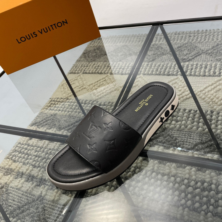 Louis Vuitton Waterfront Mule Slides In Black And Gold Monogram - Praise To  Heaven