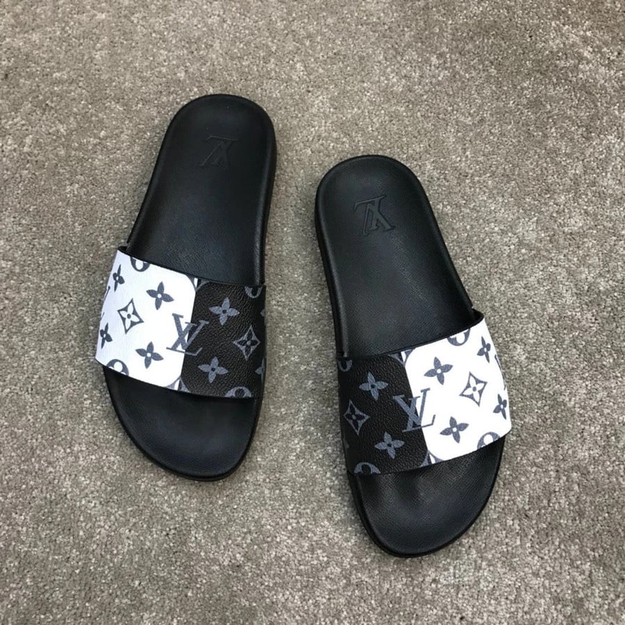 Louis Vuitton Waterfront Mule Monogram Slippers In Black And White
