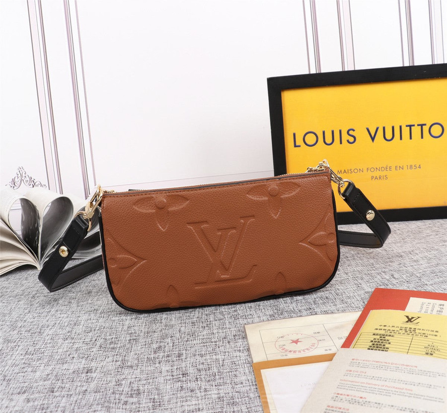 Louis Vuitton Brown Monogram PinK Double Pochette Chain Crossbody