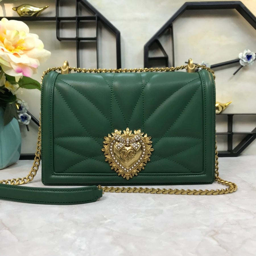 Dolce & Gabbana Devotion Shoulder Bag Cowhide In Green - Praise To Heaven