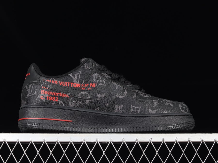 Louis Vuitton x Nike Air Force 1 Low Black Red Shoes Sneakers, Men