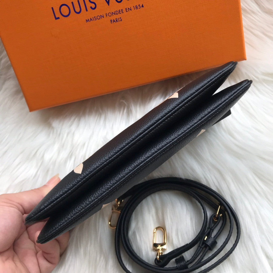 Louis Vuitton, Bags, Pochette Double Zip Monogram Emplant Leather Black  Mini