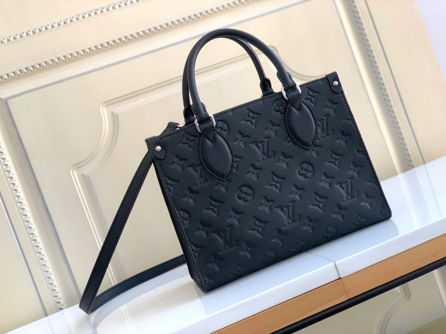Louis Vuitton OnTheGo PM Tote Bag Black Monogram Embossed Grained
