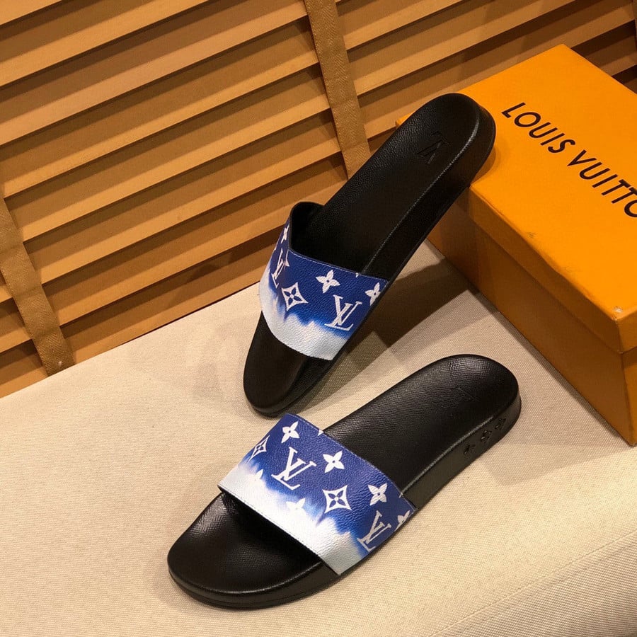 Louis Vuitton Rubber Slide Sandal In White/Blue Monogram - Praise