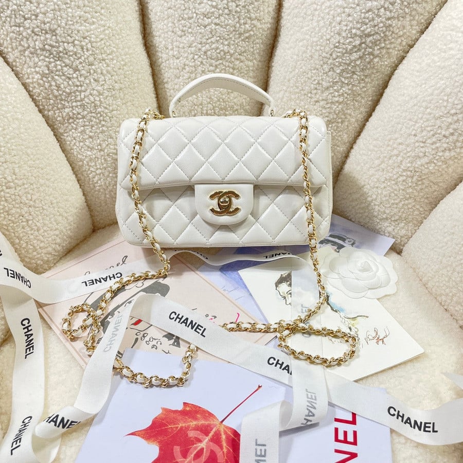 Chanel Mini Flap Bag With Top Handle In White - Praise To Heaven