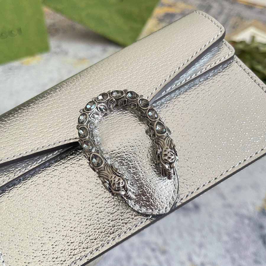 Gucci Dionysus Super Mini Bag Silver in Leather with Ruthenium-tone - US