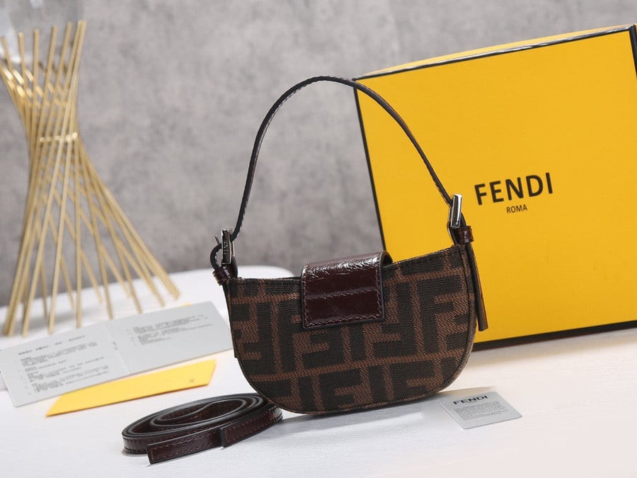 Fendi Zucca Mini FF Plaque Handbag Fabric In Chocolate - Praise To Heaven