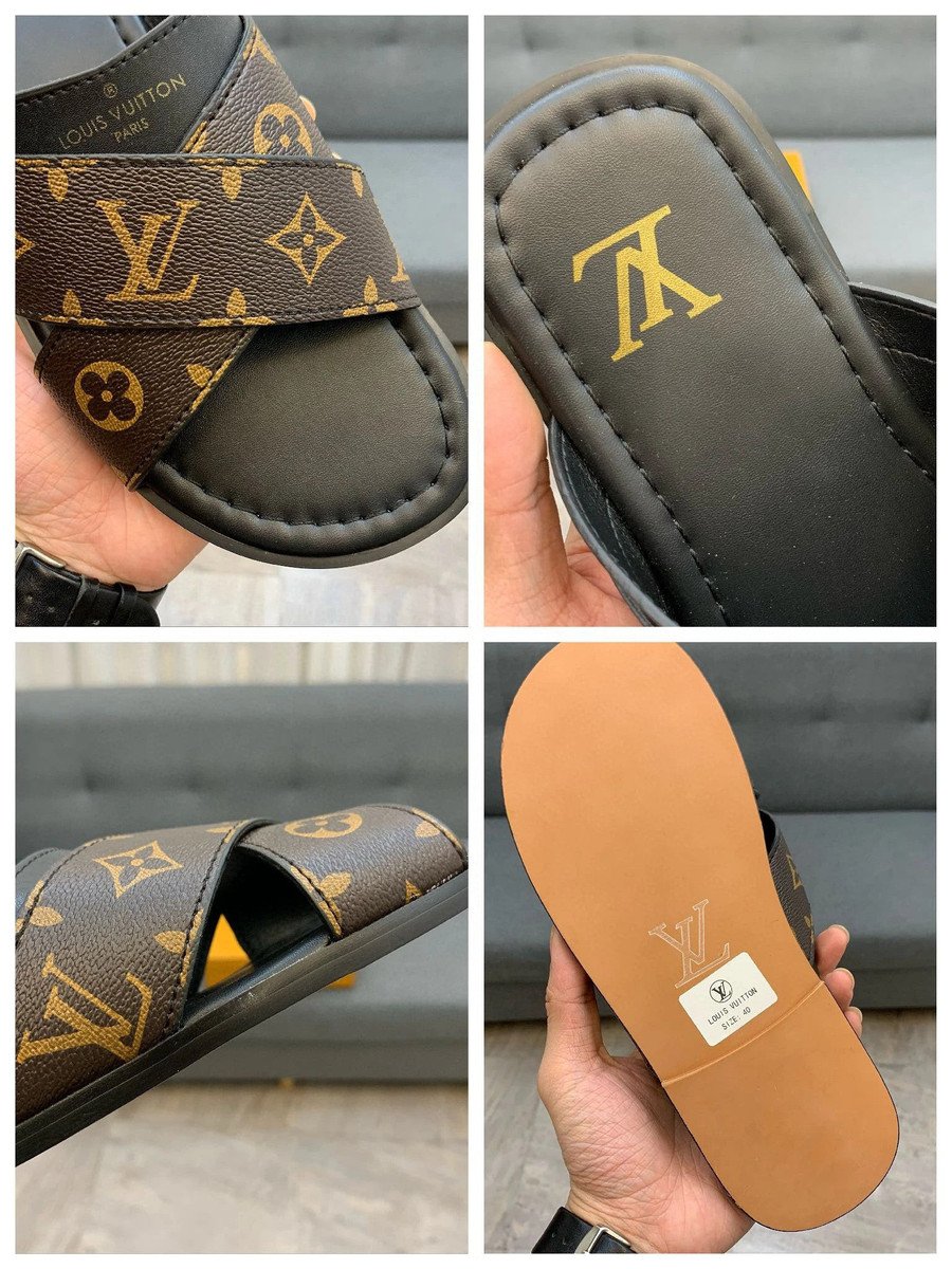Louis Vuitton black palm slippers