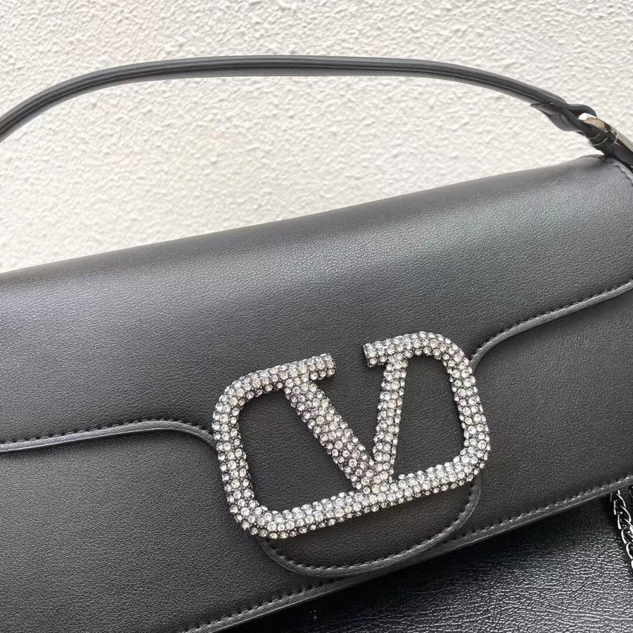 VALENTINO GARAVANI - VLOGO small crystal-embellished leather shoulder bag