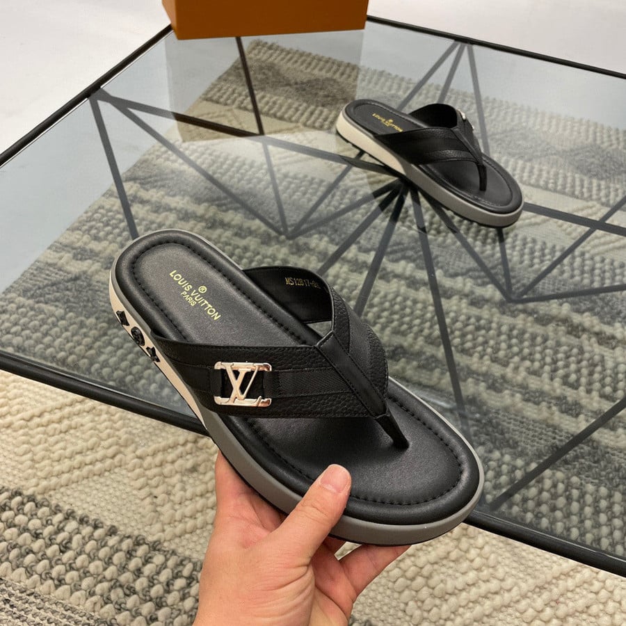Louis Vuitton Mirabeau Thong Slide In Black LV Initials, Men