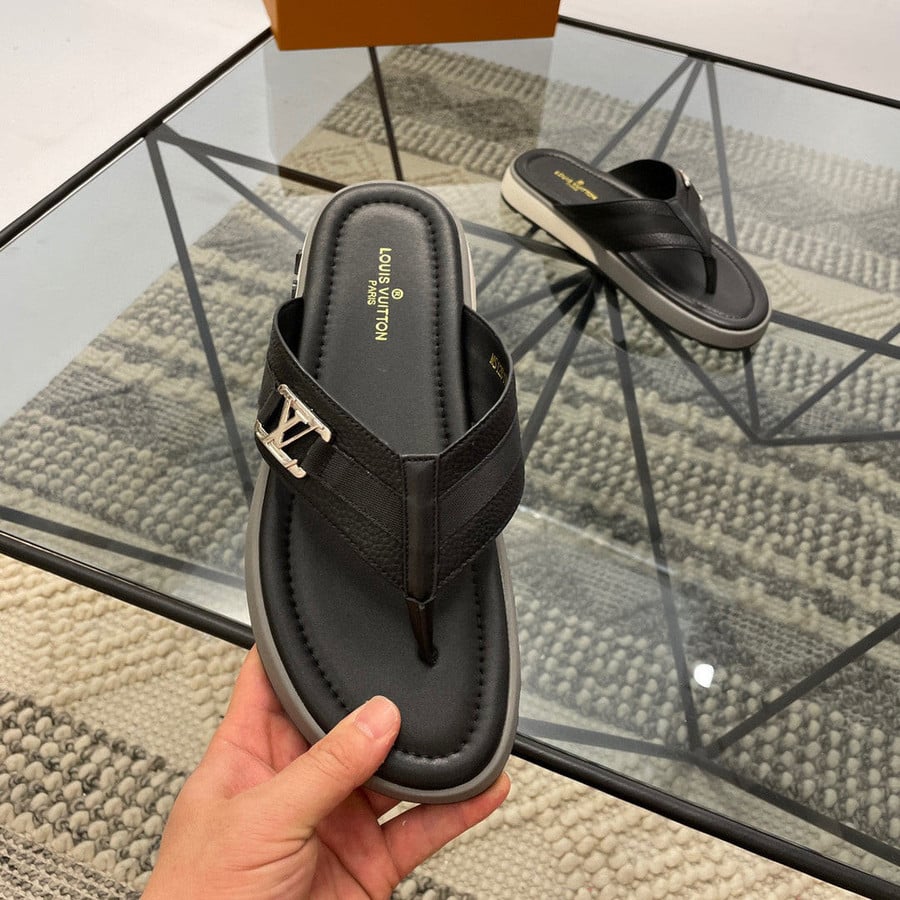 Louis Vuitton Mirabeau Thong Slide In Black LV Initials, Men