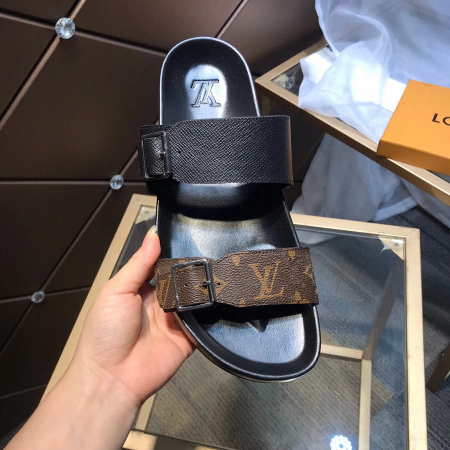 Louis Vuitton Bom Dia Mules Two Strap Sandals In Black And Brown - Praise  To Heaven