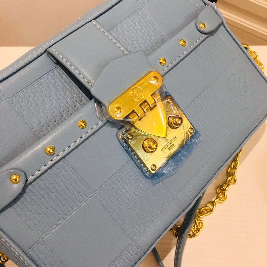 Louis Vuitton Troca PM Handbag Damier Quilt Sheepskin In Blue