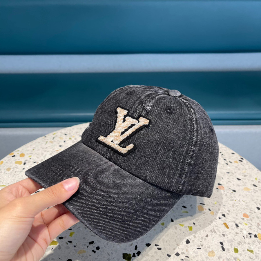 LOUIS VUITTON Signature LV Patterned Baseball Hat in Black Denim.