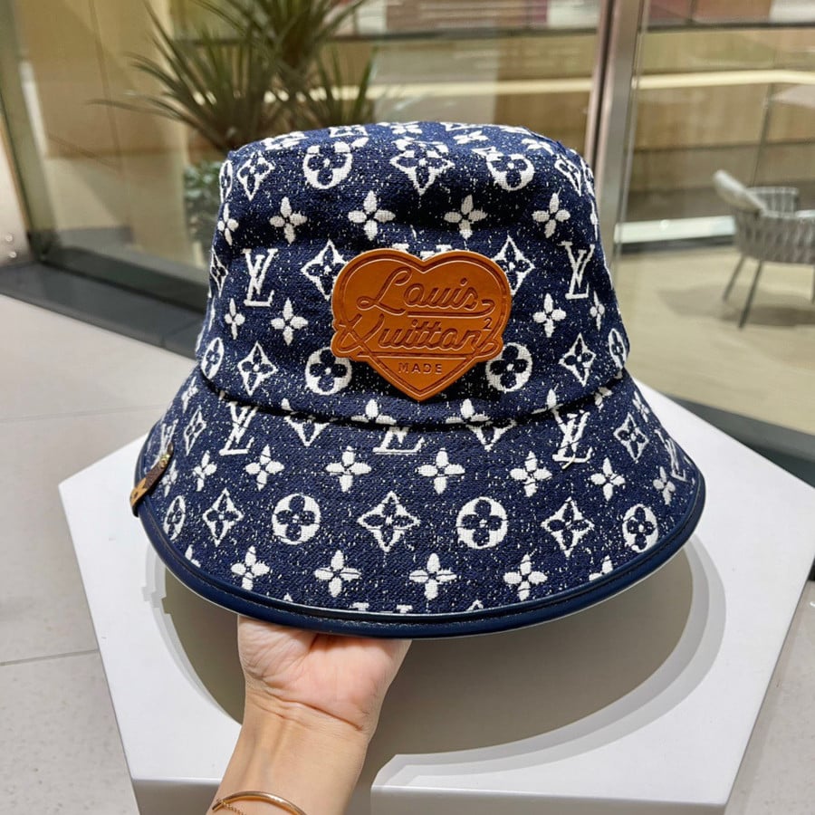 Louis Vuitton Heart Patch Emblazoned Blue Monogram Bucket Hat - Praise To  Heaven
