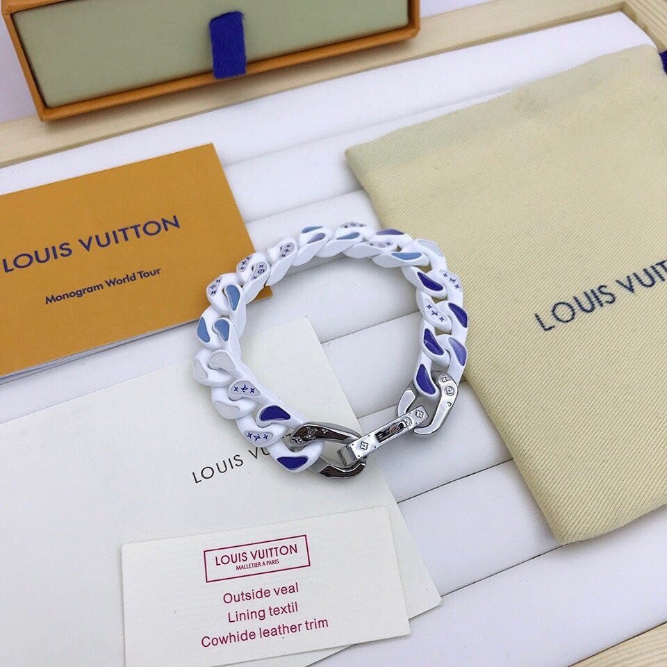 Louis Vuitton Monogram Palladium Finish Cuban Link Bracelet M00270