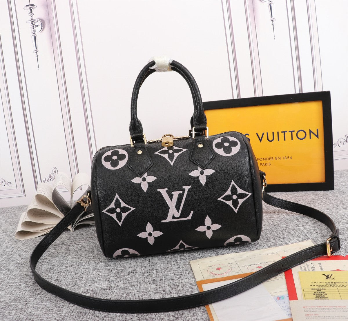 Louis Vuitton Black Monogram Noir Retiro 2way Bowler Bandouliere Speedy 9LV1025