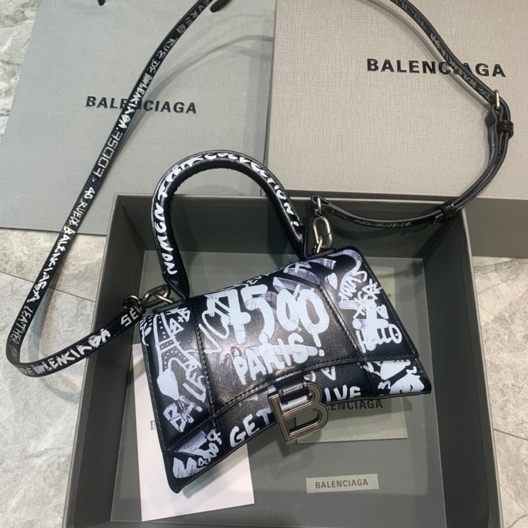 Balenciaga Hourglass XS Graffiti Top Handle Bag In Black - Praise To Heaven