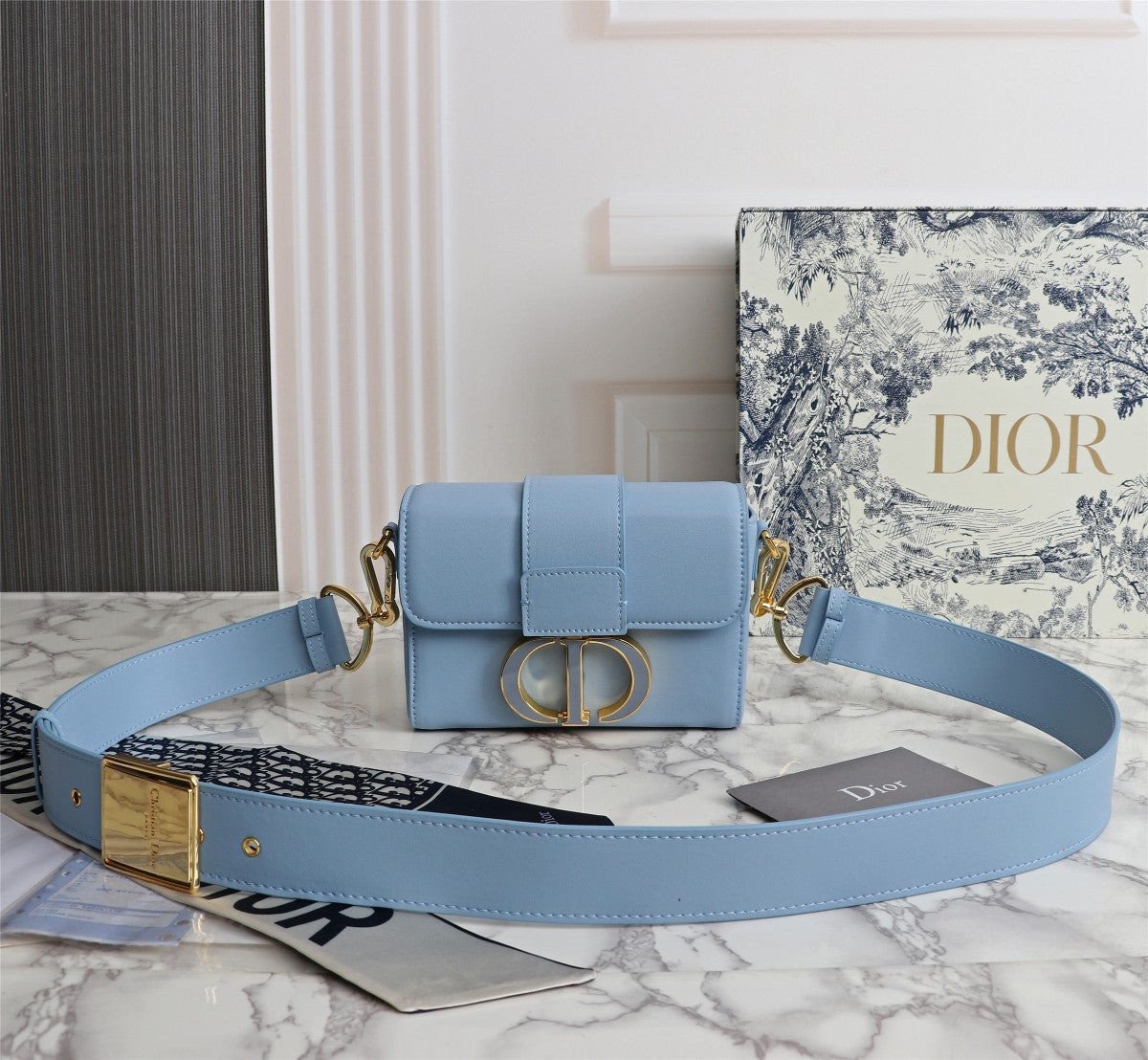 Christian Dior 30 Montaigne Mini Box Bag Leather In Light Blue - Praise To  Heaven