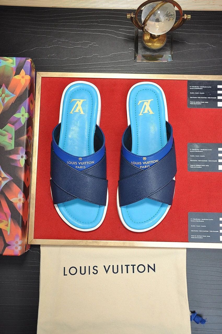 Louis Vuitton Foch Mule Slides In Light Blue And Navy - Praise To Heaven