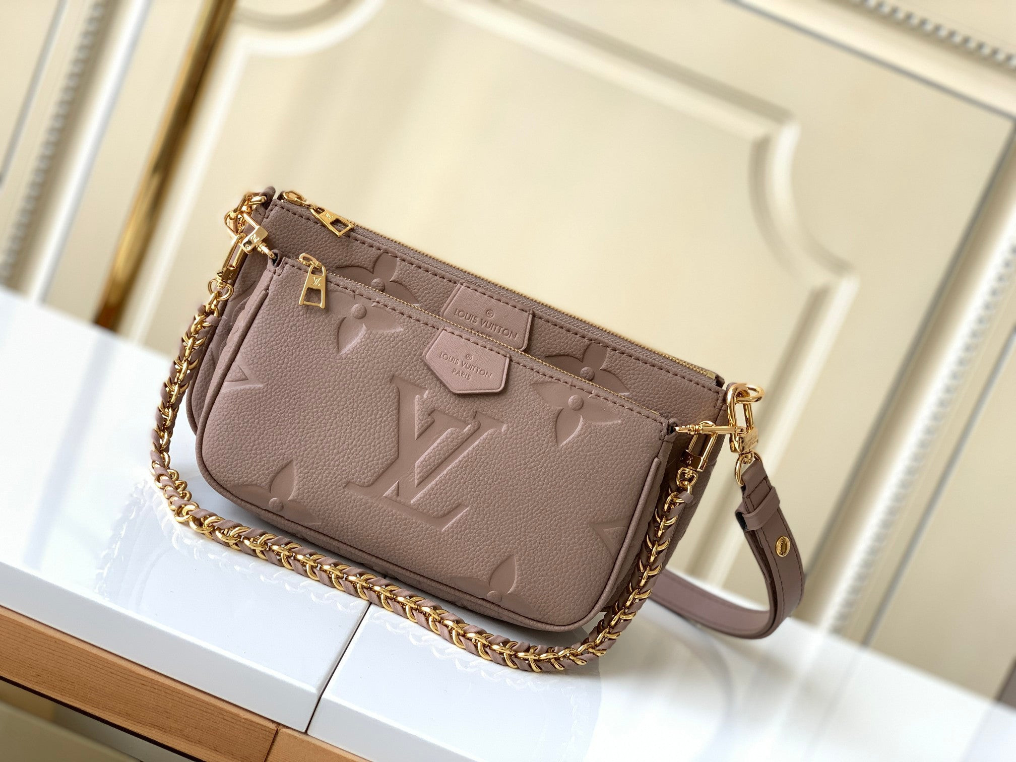 Louis Vuitton Pink x Beige Monogram Sabbia Cabas Pochette Accessories Bag  858933