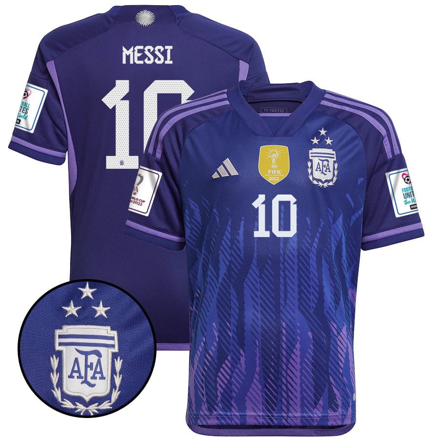 Argentina Champions Three Stars Lionel Messi 10 Youth Away Jersey - Praise  To Heaven