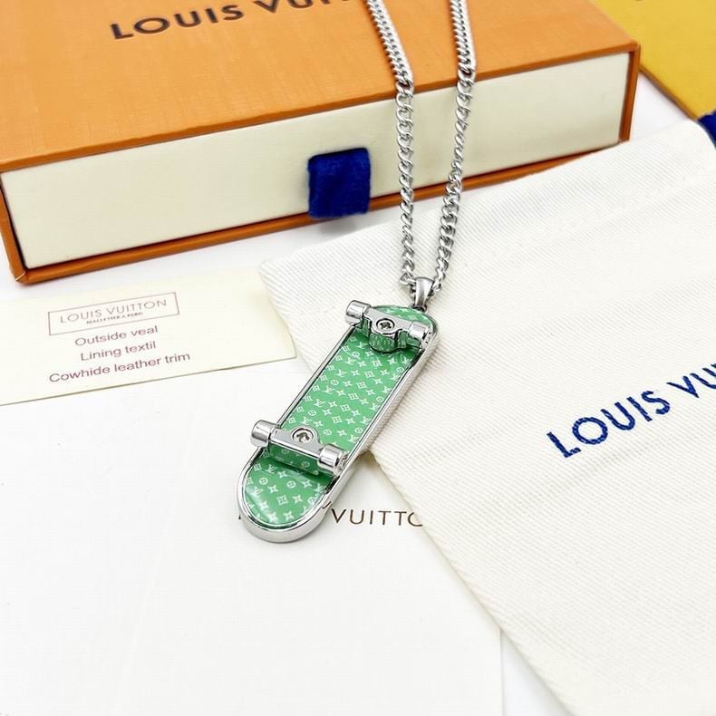 Louis Vuitton LOUIS VUITTON Necklace Pendant Skateboard Metal Silver x  Green Men's MP3277