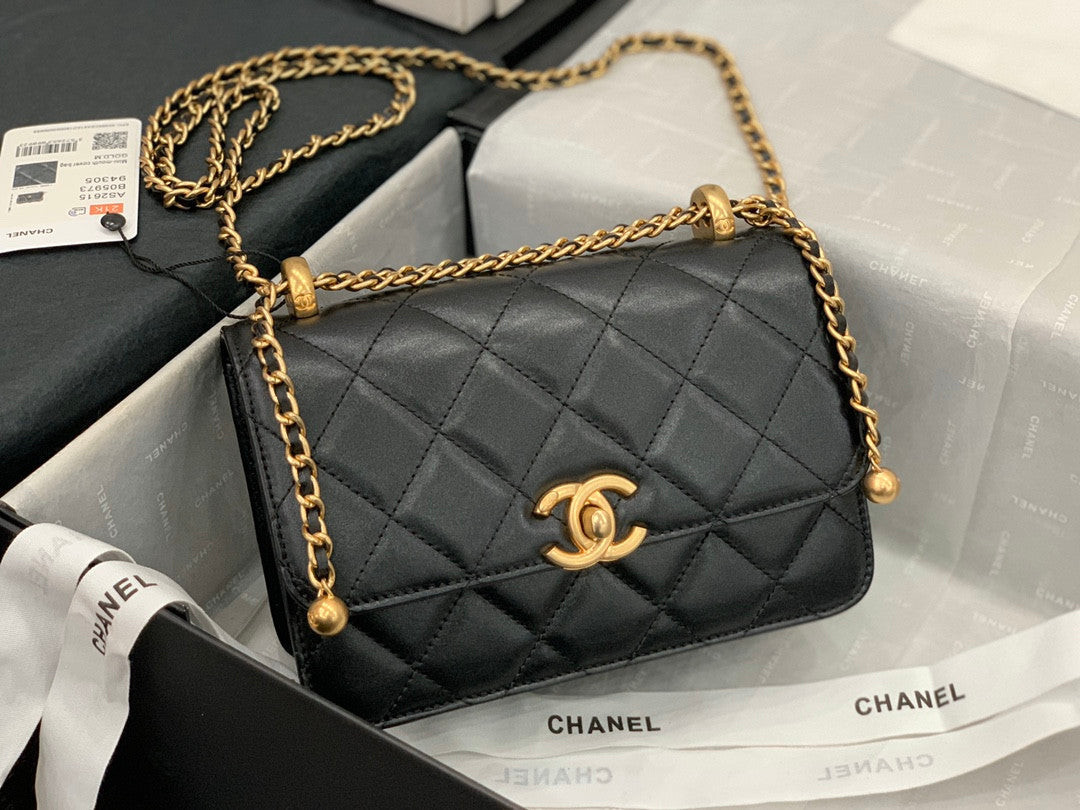 Chanel Shoulder Bag Double Gold Ball Chain In Black - Praise To Heaven