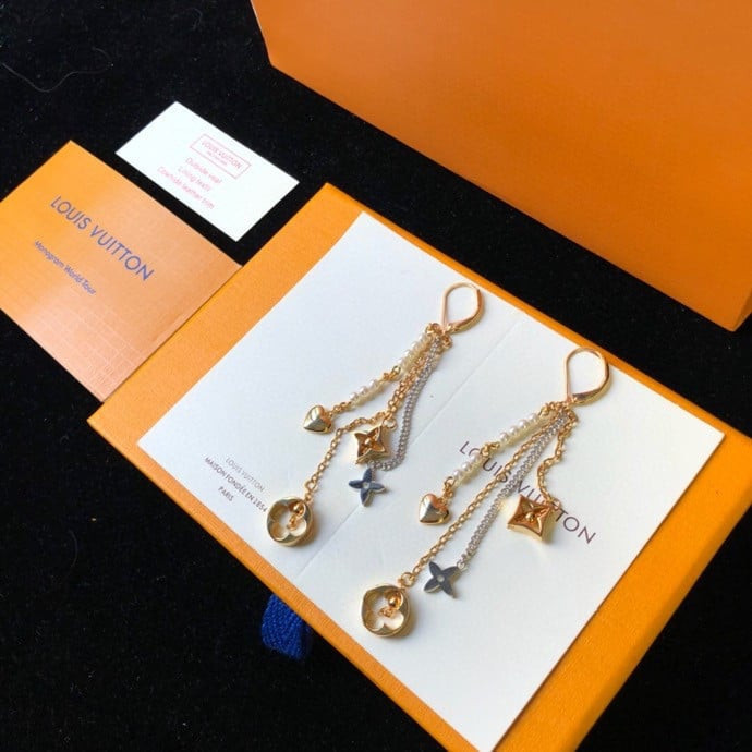 Louis Vuitton Pearl Monogram Earrings 18K Yellow Gold Louis