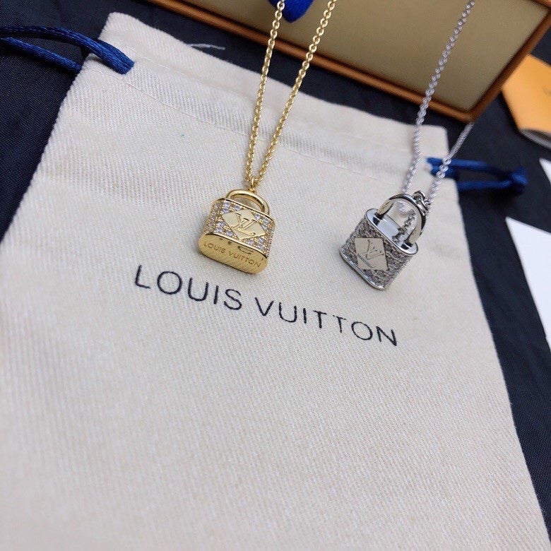 Louis Vuitton Strass LV Lock Pendant Necklace In Silver/ Gold Metal -  Praise To Heaven