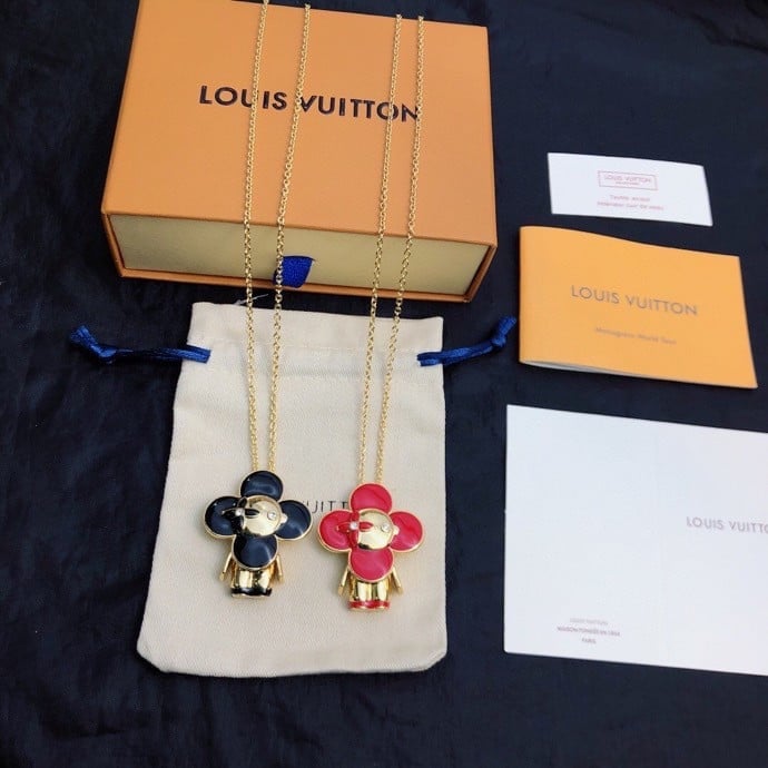 Louis Vuitton Vivienne Pendant Gold Red/ Black Lacquer Necklace