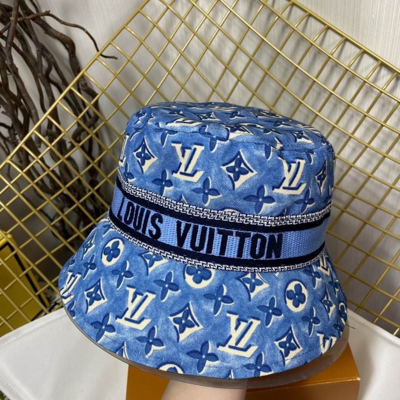 Louis Vuitton Monogram With Band Cotton Bucket Hat In Blue