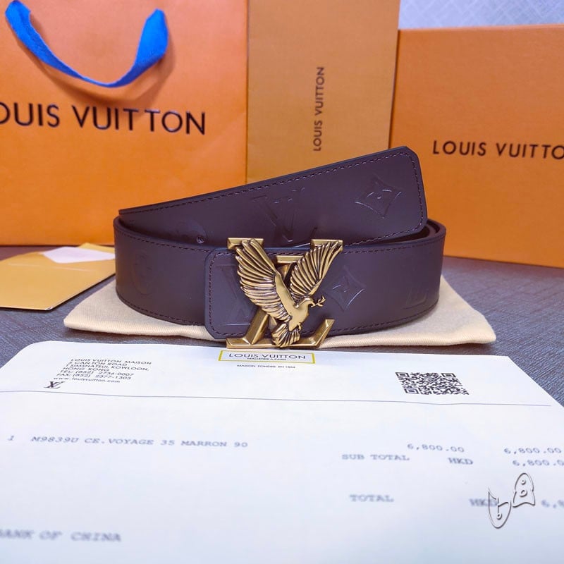 Louis Vuitton Eagle Monogram Pattern Belt In Dark Brown - Praise