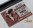 Personalized Chicken Couple Rooster And Hen Live Here Customized Doormat Home Decor Personalized Doo