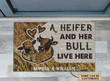 Personalized Cattle Couple Heifer And Bull Live Here Customized Doormat Home Decor Personalized Door