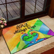 Personalized Love Always Wins LGBT Doormat LGBT Rainbow Doormat LGBT Pride Doormat Heart Hand Sign