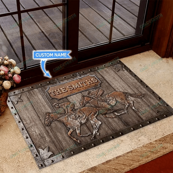 Personalized Horse Racing Wood Pattern Doormat TV308772