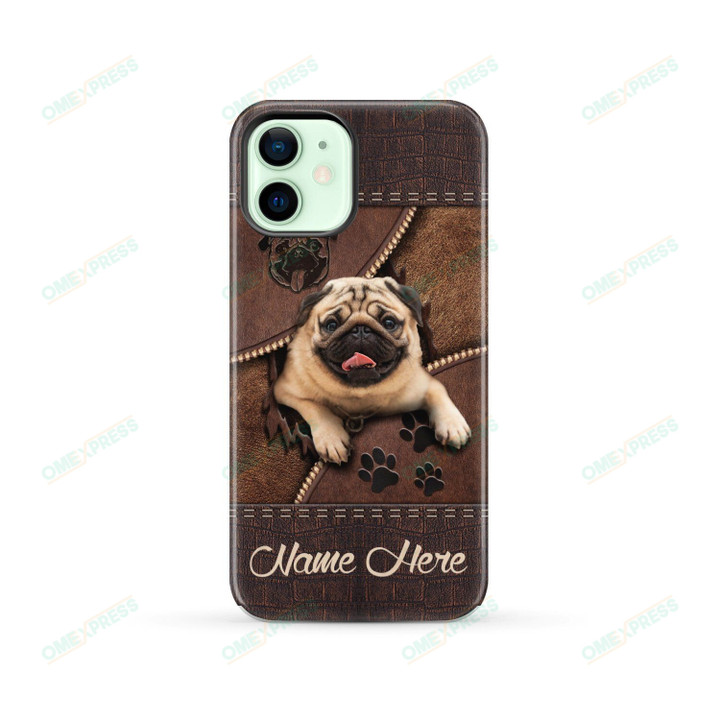 Cute Pug Peeking Zipper Custom Name Phone Case