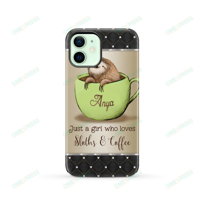 Girl Loves Sloths And Coffee Custom Name Phone Case