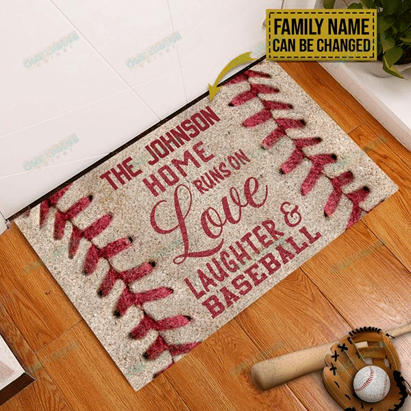 Personalized Baseball Runs On Love Laughter Doormat TV308201