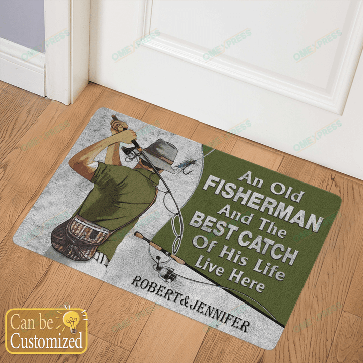 Personalized Old Fisherman And Best Catch Of Life Doormats Mats Flags Posters Puzzles
