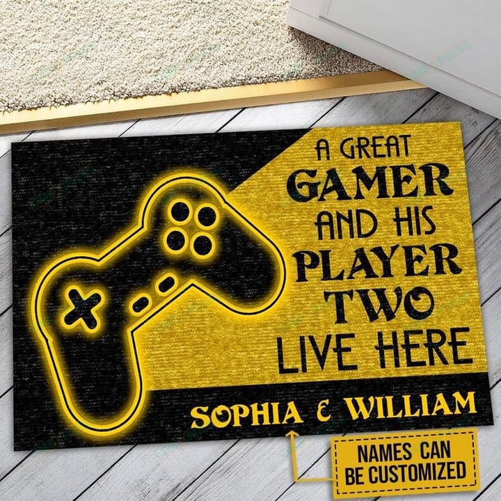 Personalized Game And His Player Two Live Here Customized Doormat Home Decor Personalized Doormat Fo